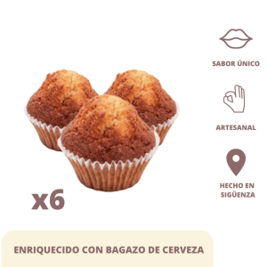 Pack de 6 unidades de muffins artesanales de trigo negrillo enriquecidos en harina bagazo de cerveza