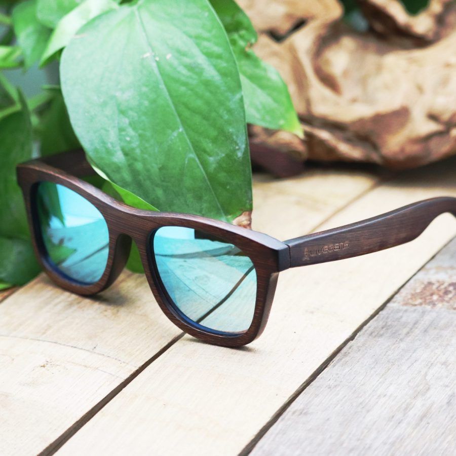 gafas de sol de bambú polarizadas Livegens Light Blue sostenibles inspiradas en el mar