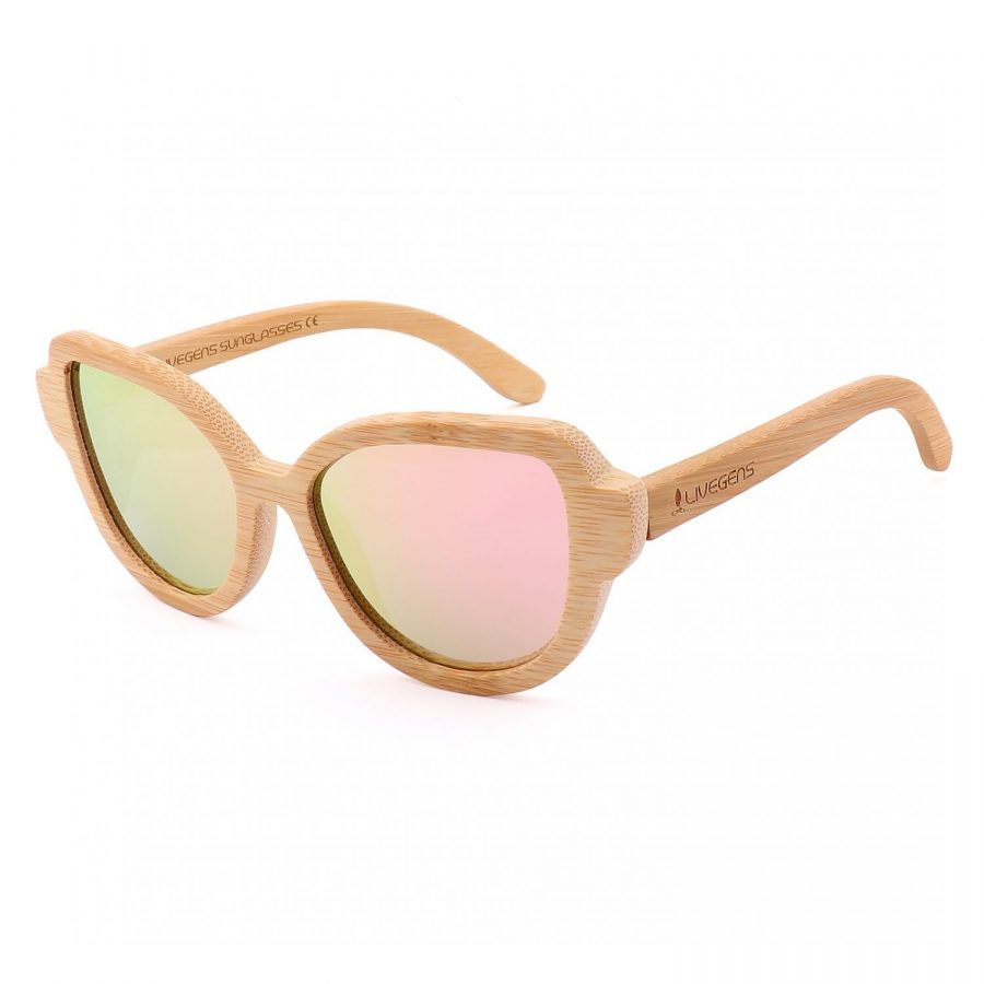 gafas de sol de bambú Livegens Pink Rose sostenibles color rosa