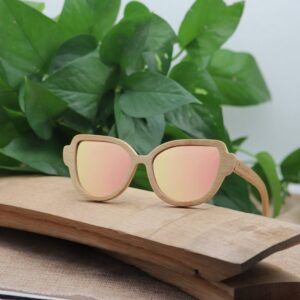 gafas de sol de bambú Livegens Pink Rose sostenibles color rosa