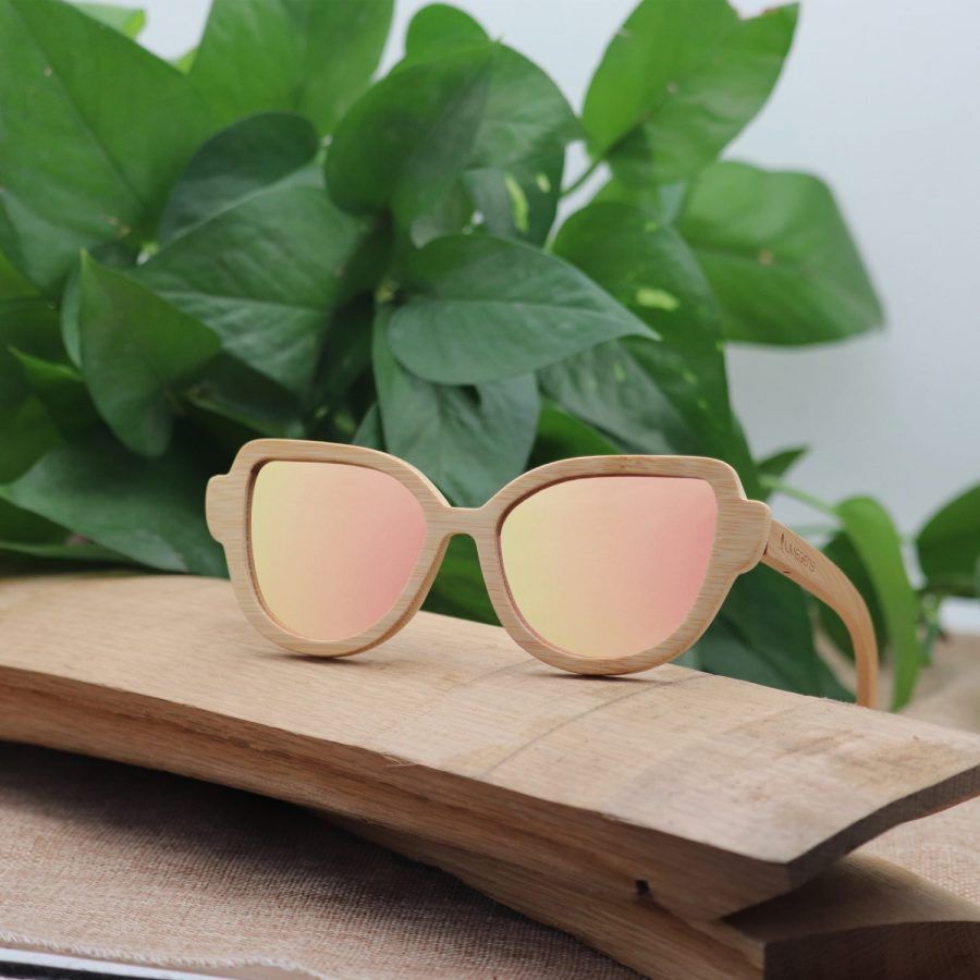 gafas de sol de bambú Livegens Pink Rose sostenibles color rosa