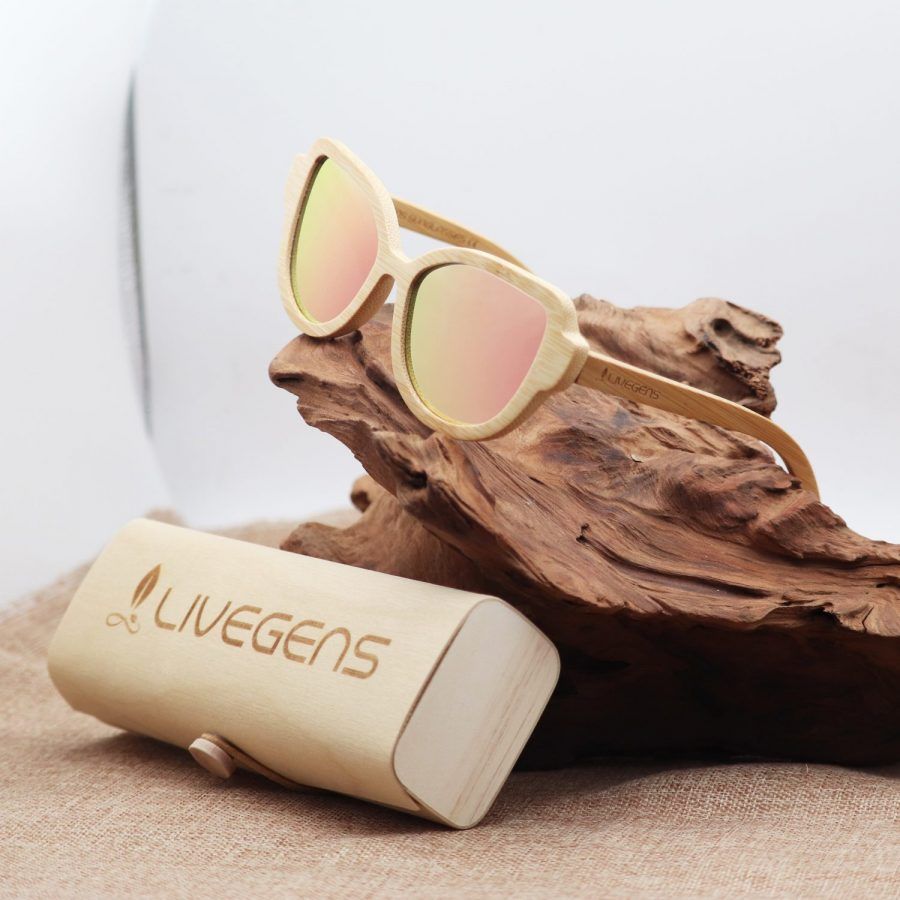gafas de sol de bambú Livegens Pink Rose sostenibles color rosa