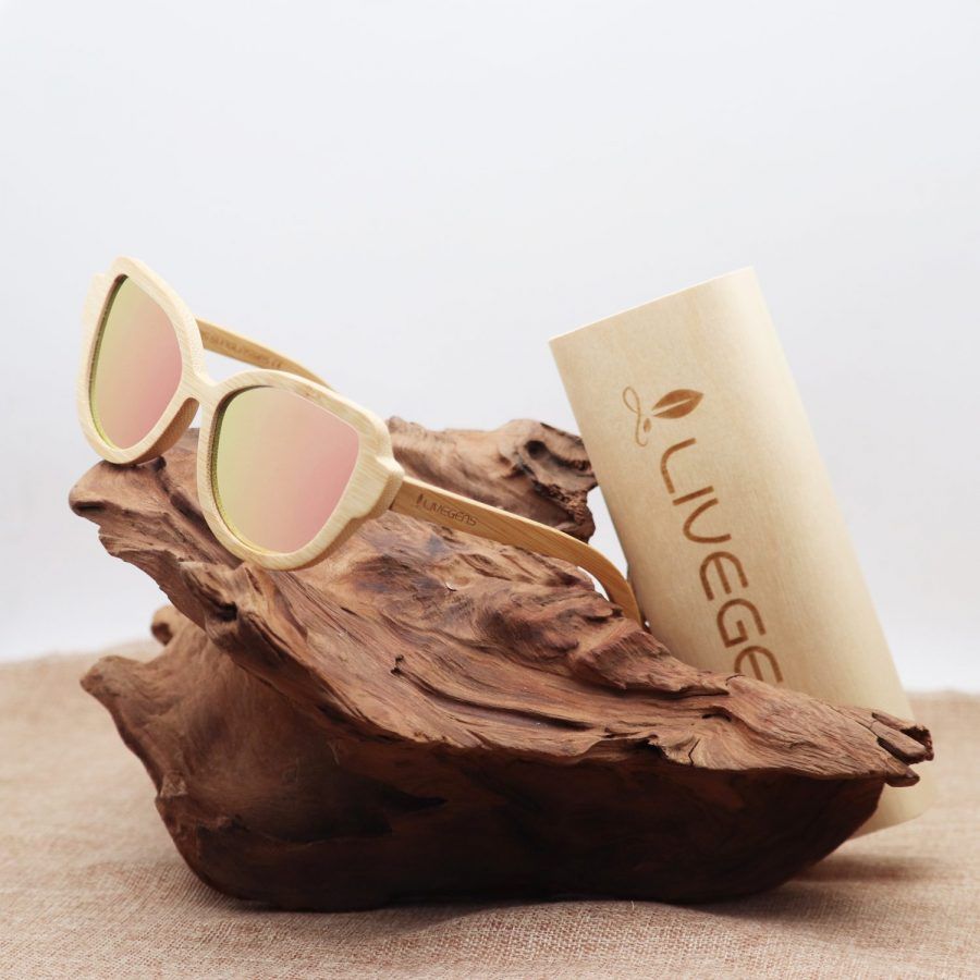 gafas de sol de bambú Livegens Pink Rose sostenibles color rosa